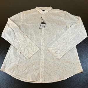 Armani Exchange Slim Fit Shirt All Over Print Long Sleeve Beige White Mens XL